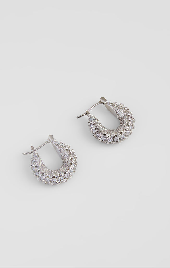 Chunky Delicate Diamante Mini Hoop Earrings Silver/Diamante | French ...
