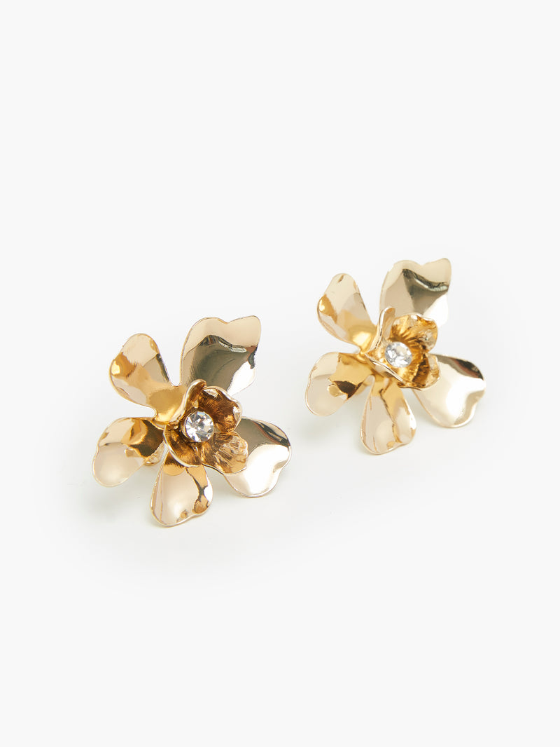 Large Floral Diamante Stud Earrings Gold/Diamente | French Connection UK