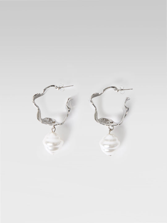 Molten Metal Pearl Hoop Earrings