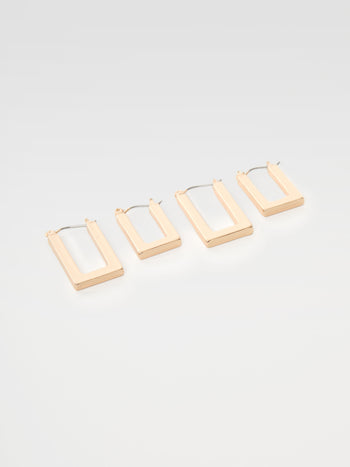 Rectangular Hoop Earrings Set (2 Pairs)