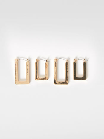Rectangular Hoop Earrings Set (2 Pairs)