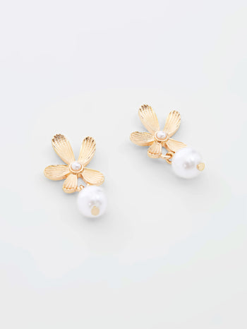 Flower Faux Pearl Drop Earrings