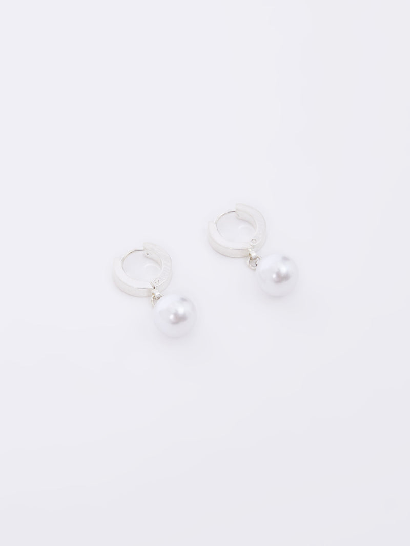 Drop Faux Pearl Huggie Hoop Earrings