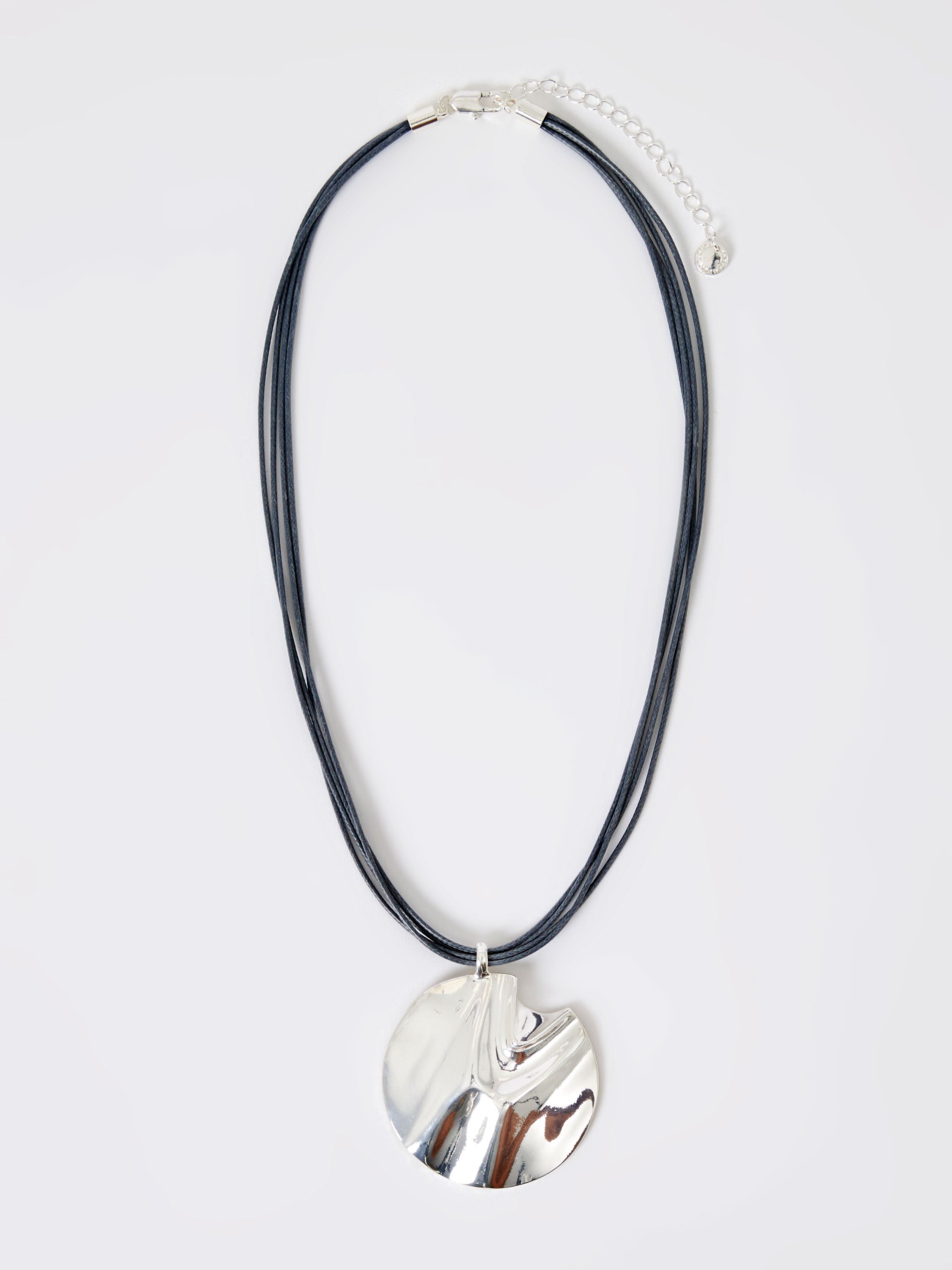 Rope Hammered Disc Pendant Necklace Silver French Connection UK