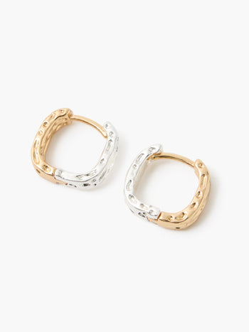 Molten Mixed Metal Square Huggie Hoop Earrings