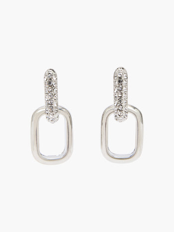 Half Pave Diamante Link Hoop Earrings