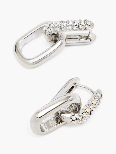 Half Pave Diamante Link Hoop Earrings