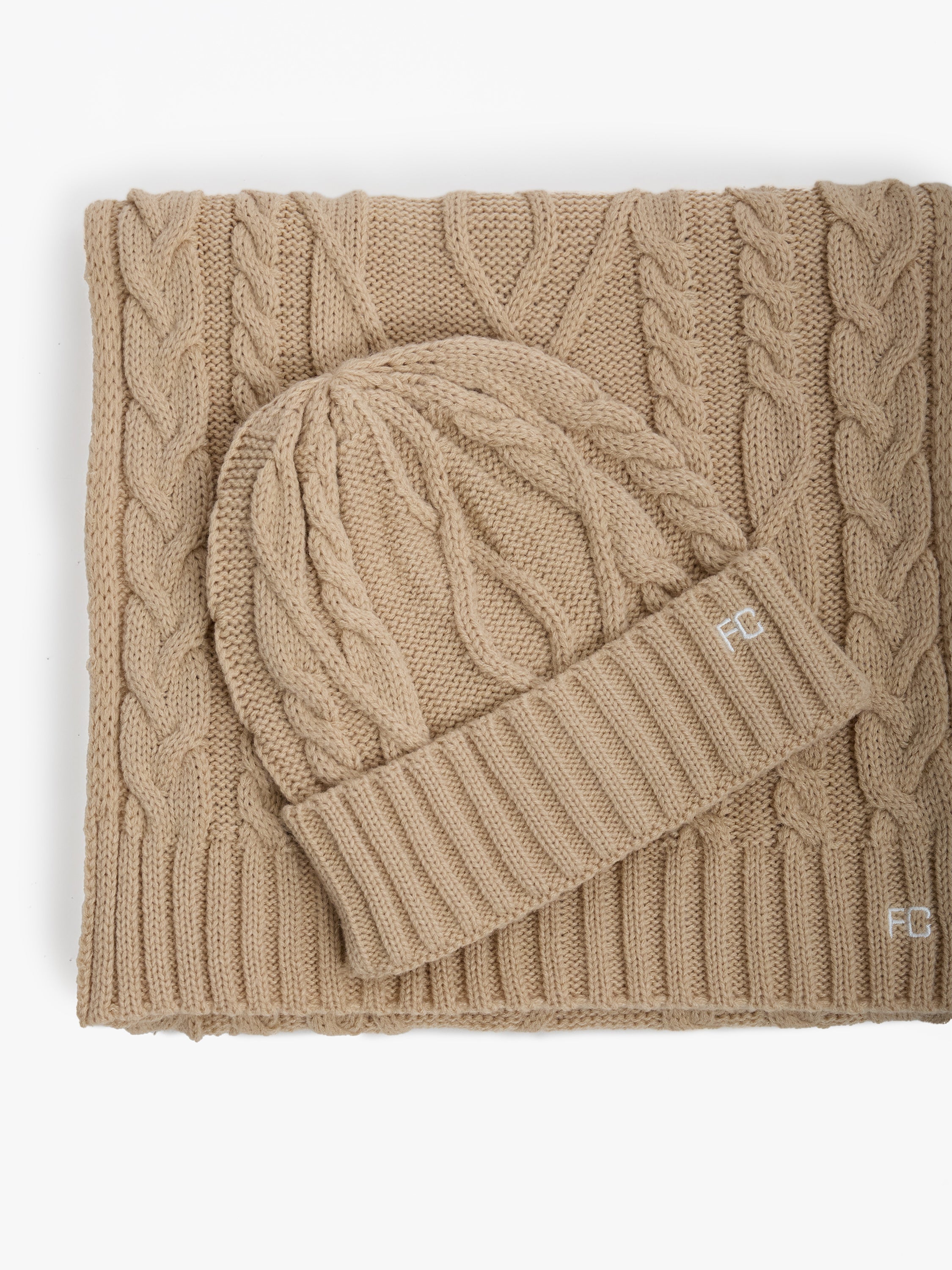 Cable Knit Scarf and Beanie Set