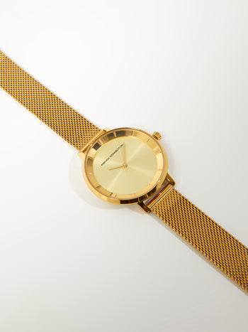Gold Tone Mesh Bracelet Watch with Champagne Dial