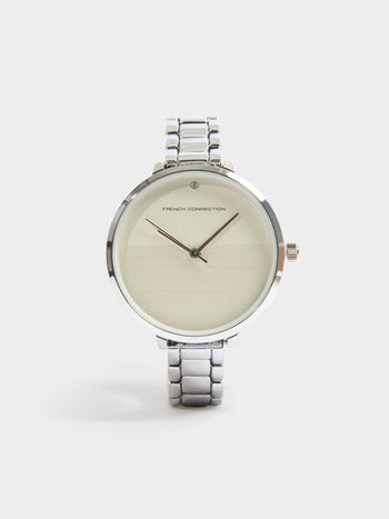 Silver Tone Bracelet Watch with White Dial
