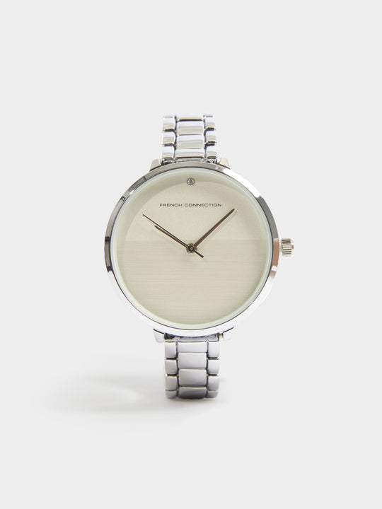 Silver Tone Bracelet Watch with White Dial