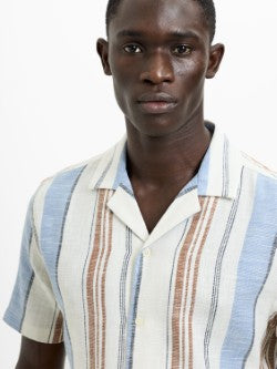 Short Sleeve Multi Stripe Revere Collar Shirt