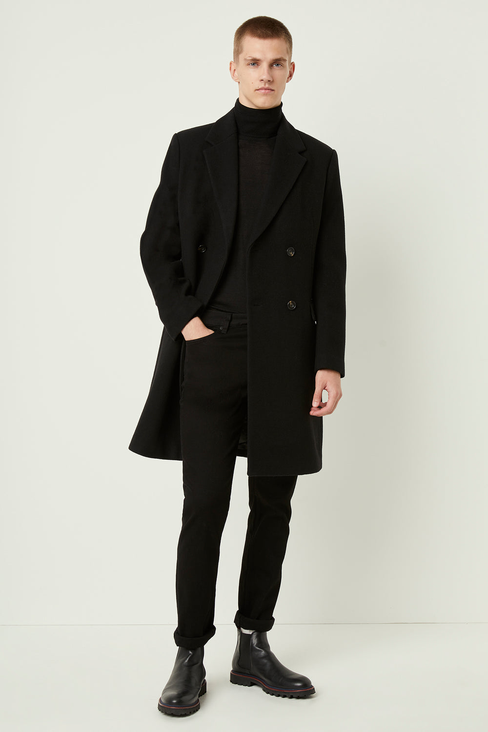 Formal Melton Double Breasted Coat Black | French Connection UK