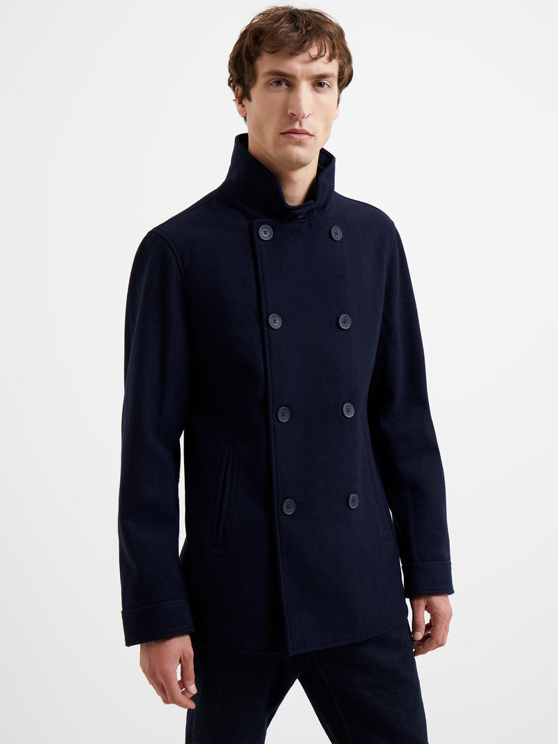 French connection mens double shop breasted funnel wool jacket marine