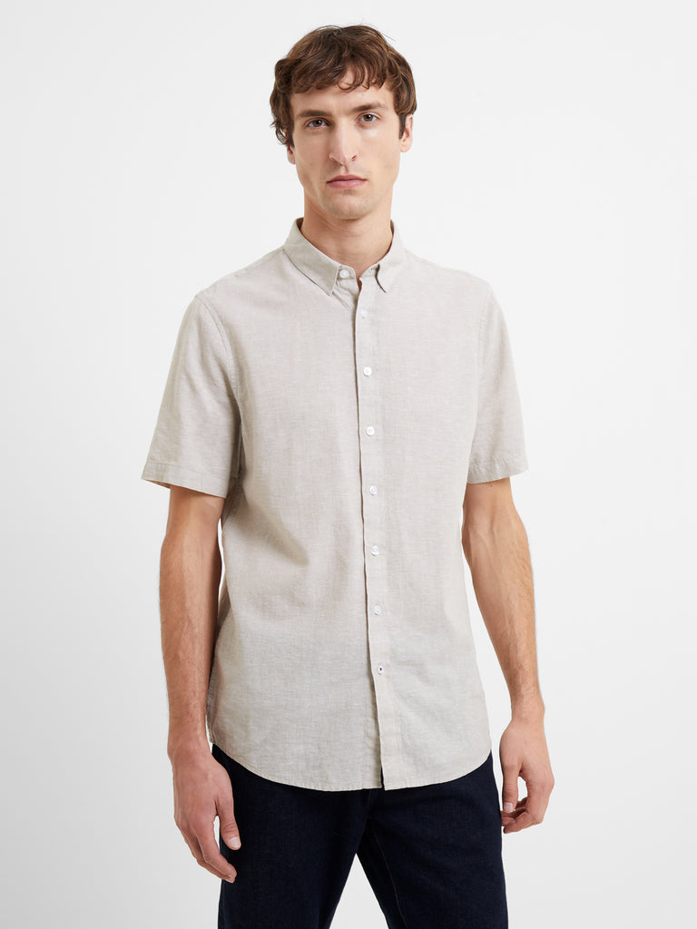 Linen Short Sleeve Shirt Sand | French Connection UK