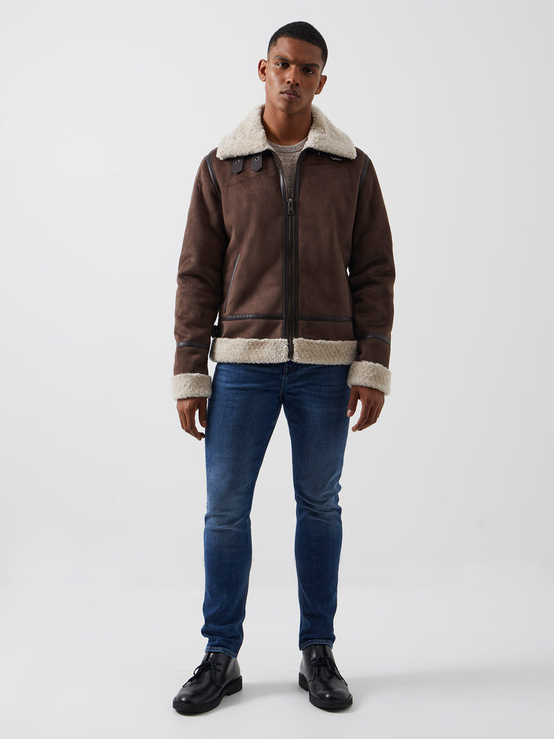 Flight Faux Shearling Jacket Dark Brown French Connection UK