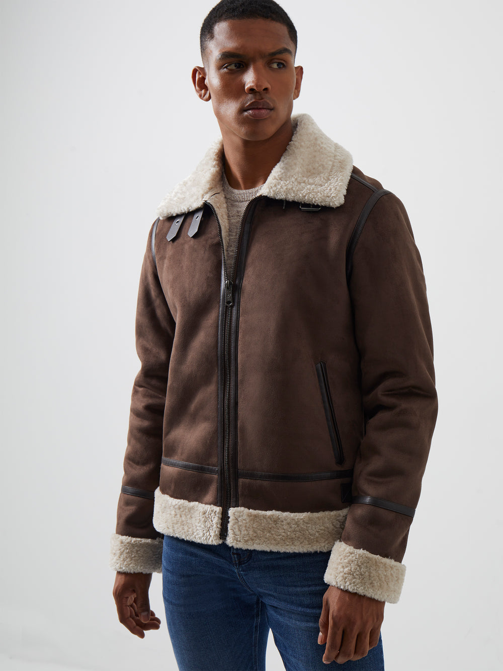 Flight Faux Shearling Jacket Dark Brown | French Connection UK