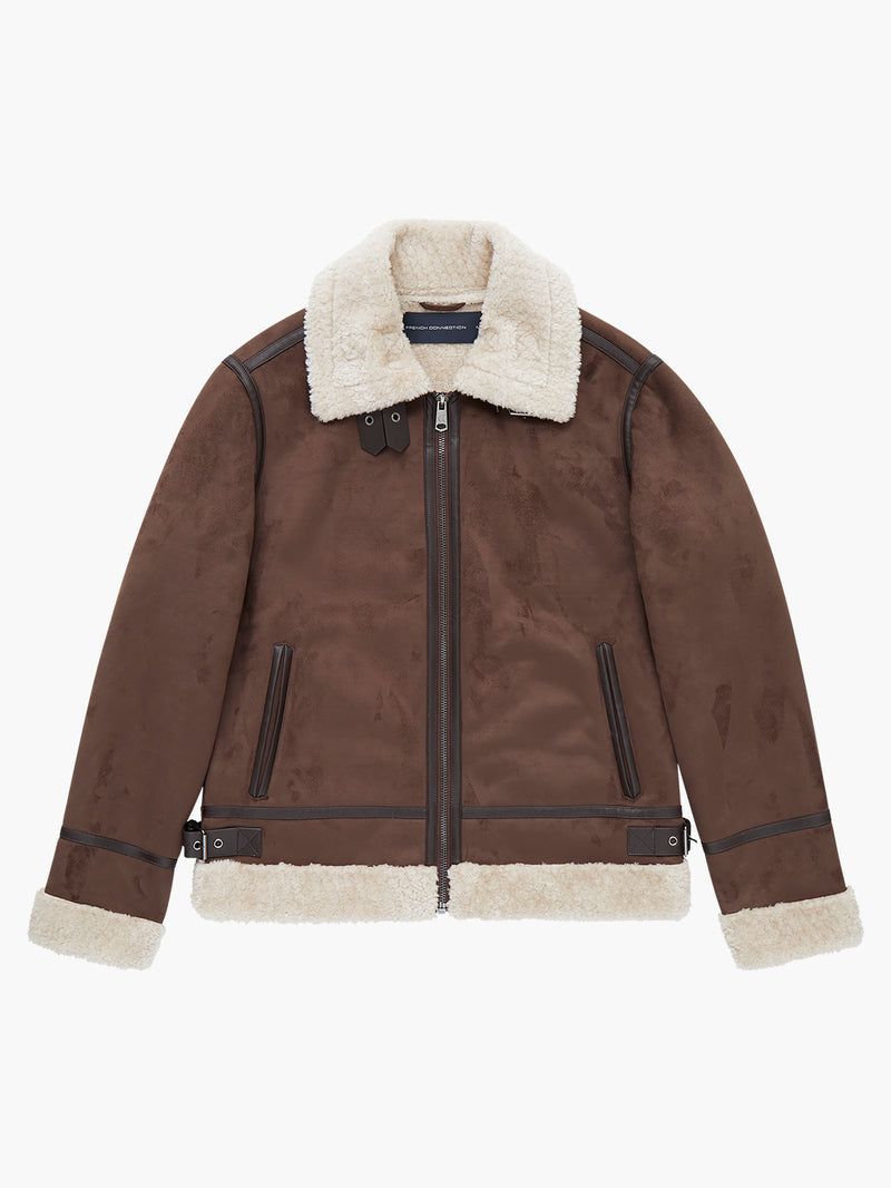 Flight Faux Shearling Jacket Dark Brown | French Connection UK