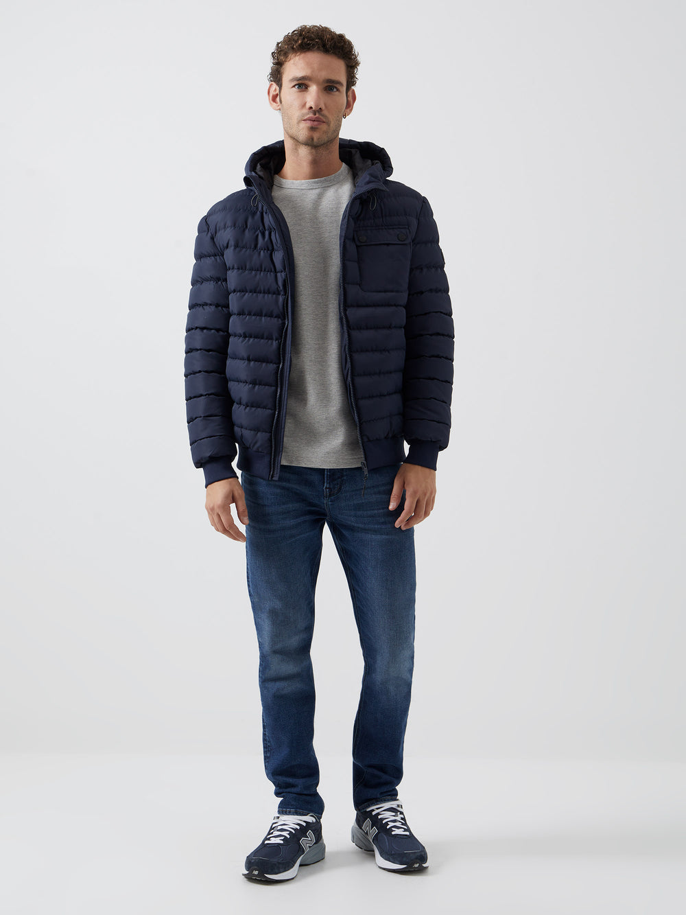 Row Hooded Puffer Jacket Dark Navy French Connection UK