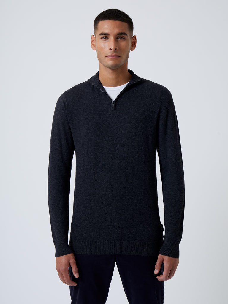 Half Zip Knit Sweater Charcoal Mel | French Connection UK