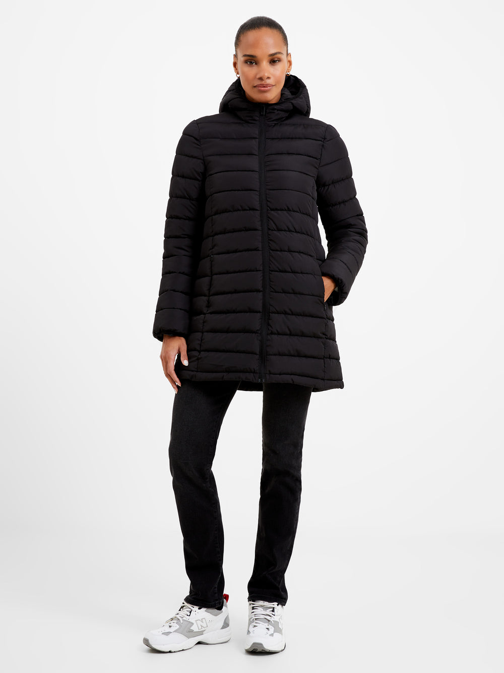 Midlength Hooded Puffer Coat Black French Connection UK