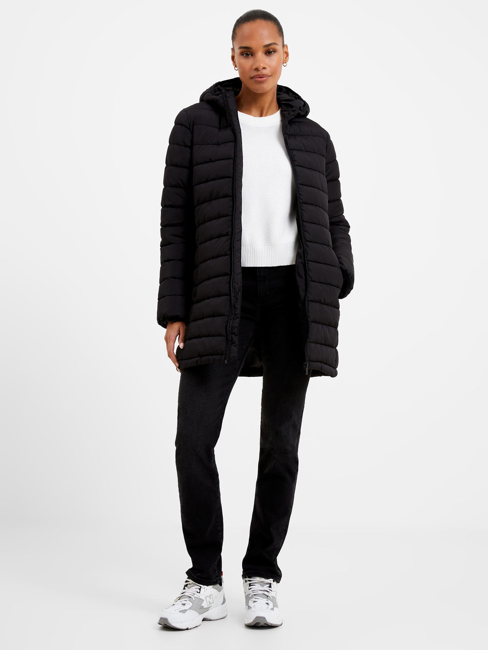 Midlength Hooded Puffer Coat Black French Connection UK