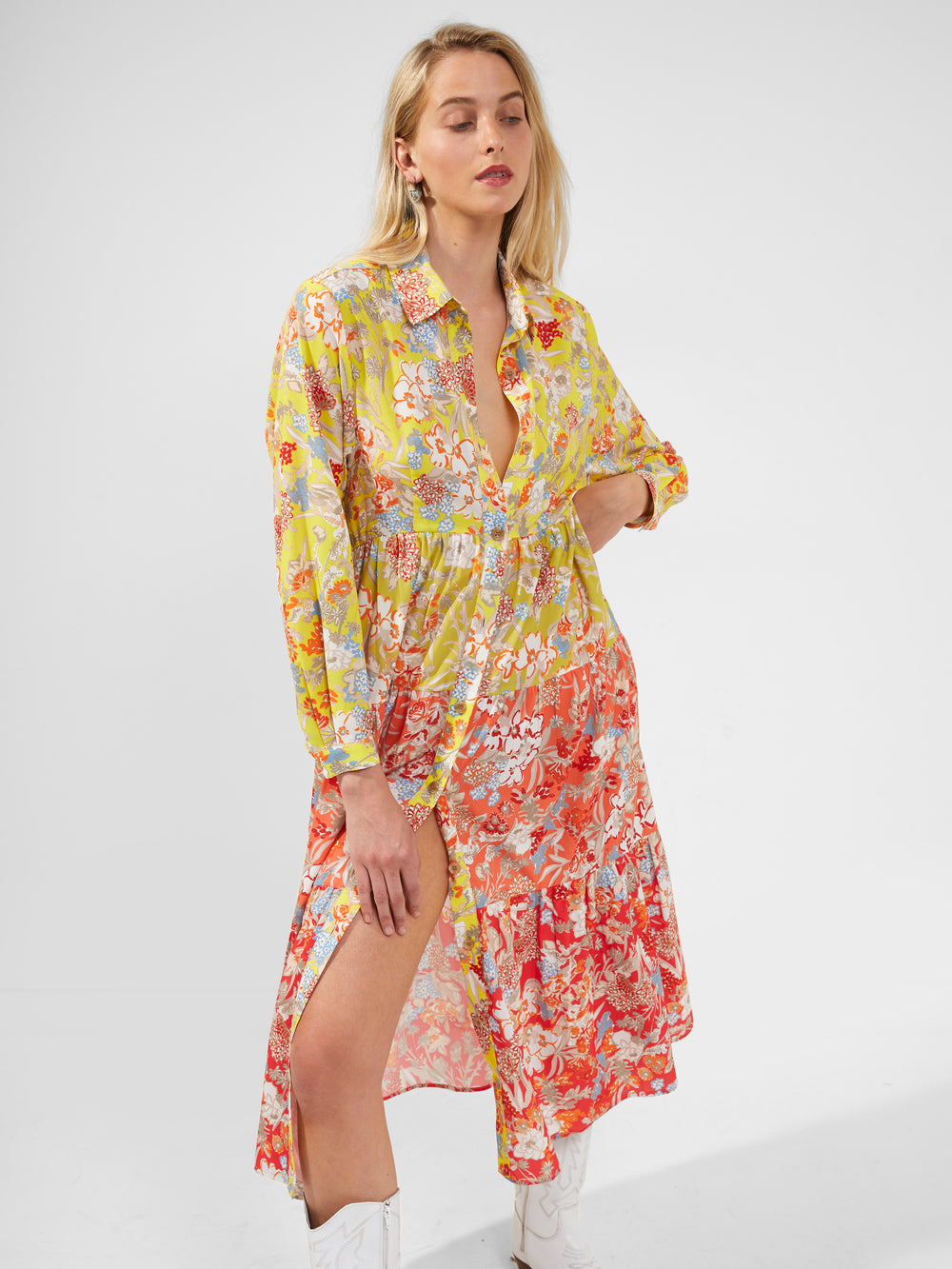 Blossom Tiered Button-Front Midi Dress Multi | French Connection UK