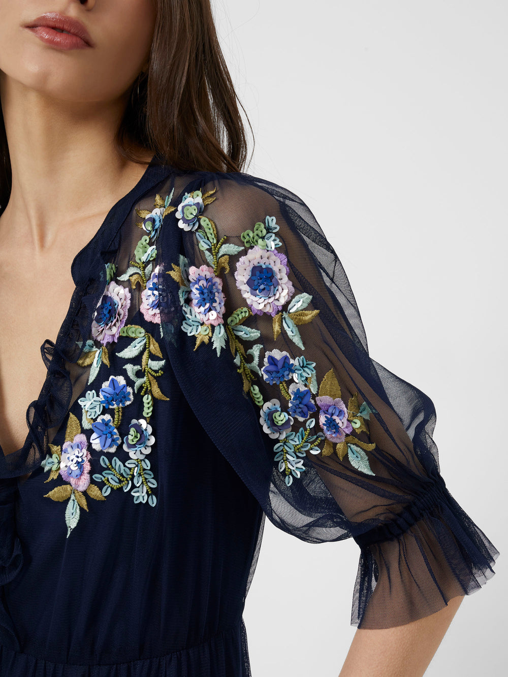 Ambre Embroidered Cluster Maxi Dress Indigo | French Connection UK | Kleider