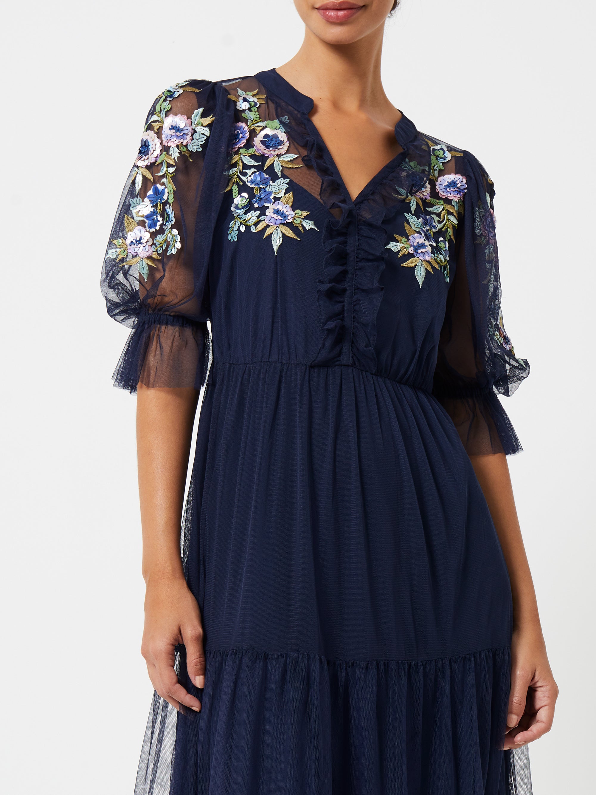 Ambre Embroidered Cluster Maxi Dress Indigo | French Connection UK
