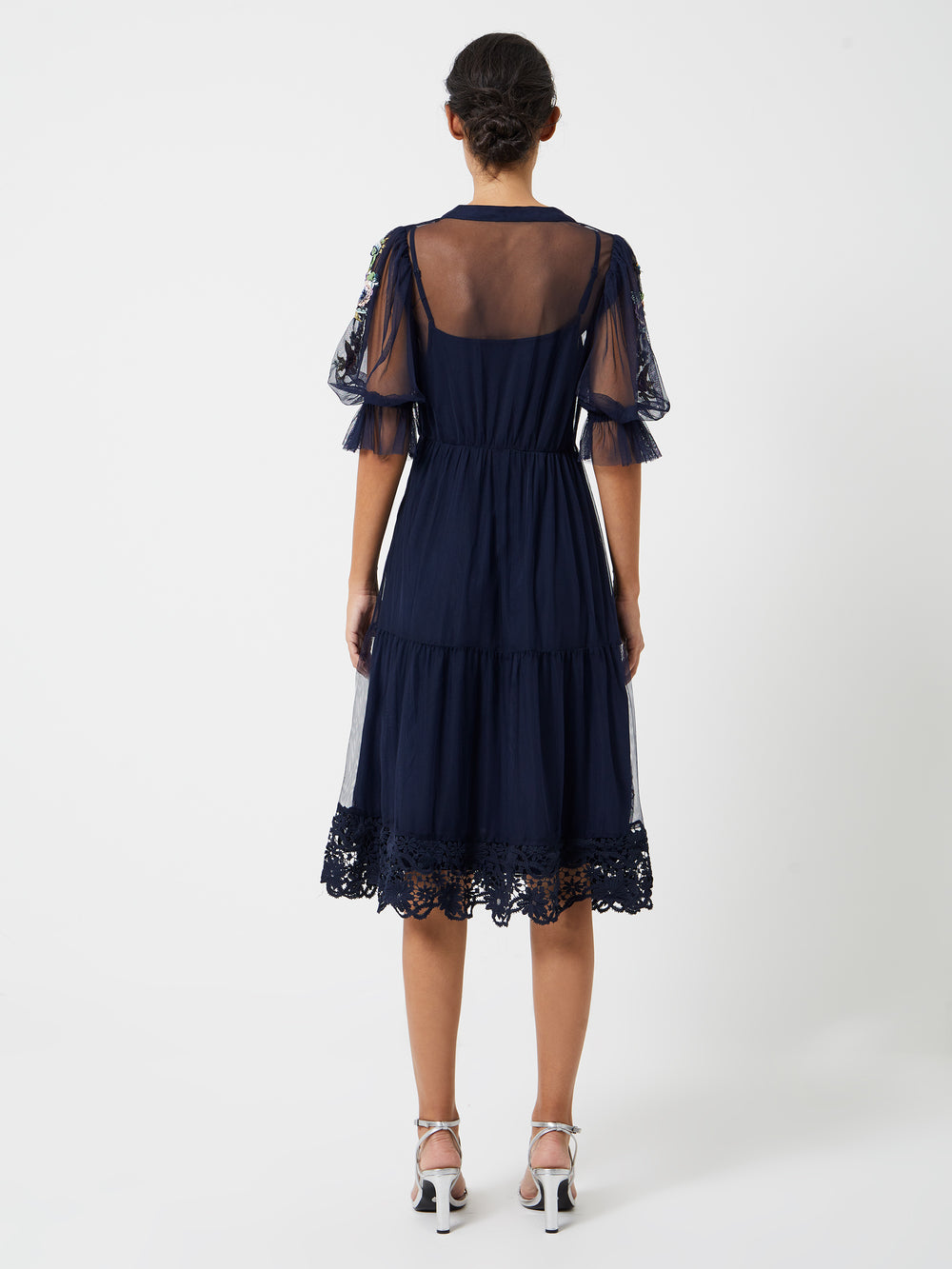 Ambre Embroidered Cluster French Indigo Maxi | Connection UK Dress