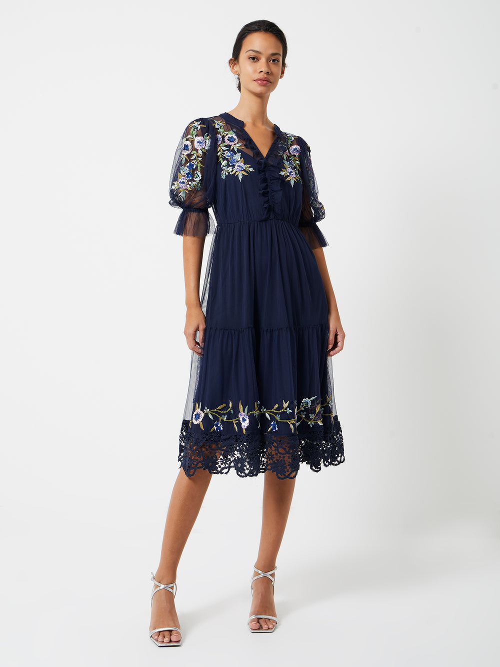UK | Ambre Cluster French Maxi Embroidered Dress Indigo Connection