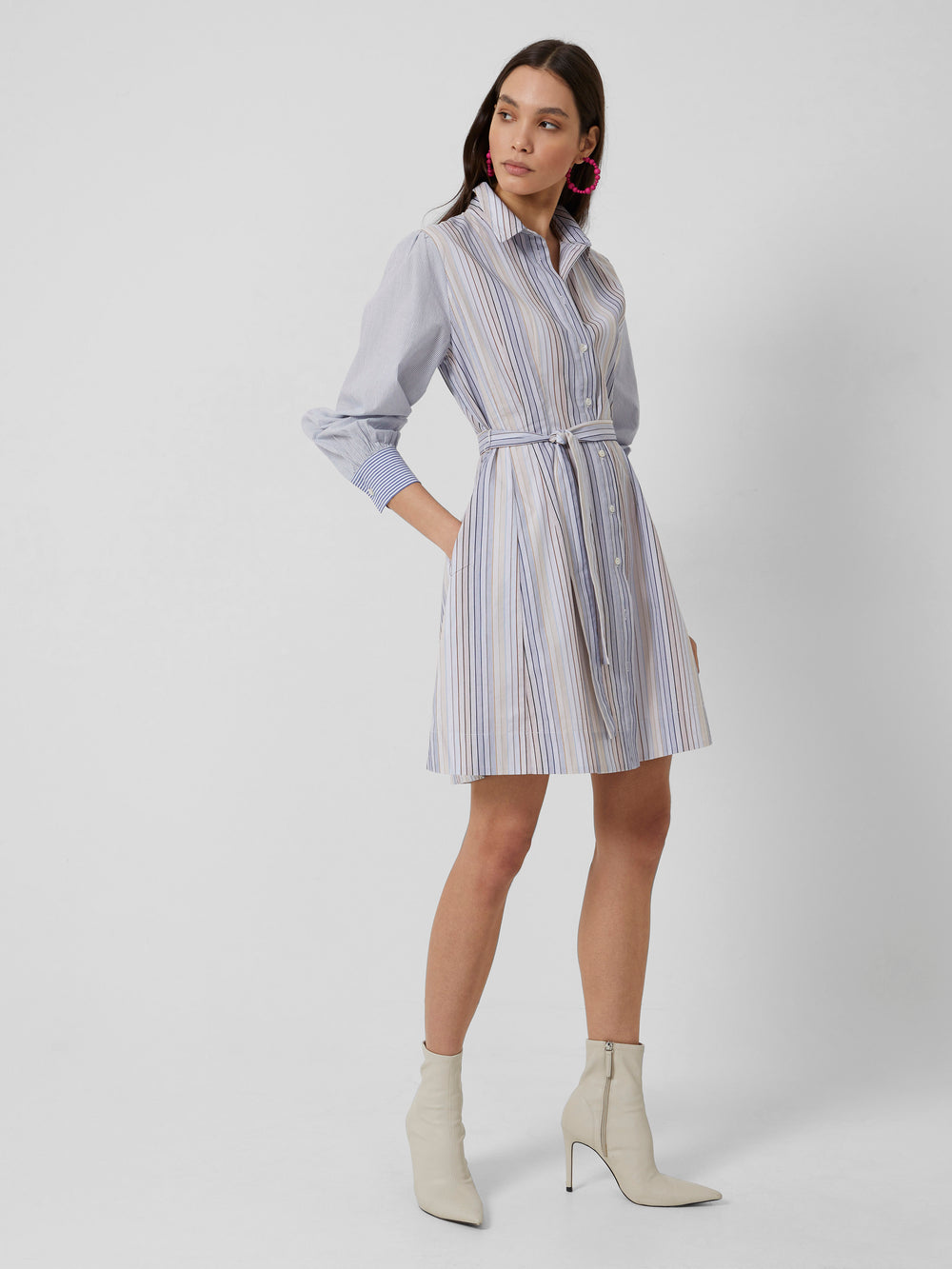Eslem Mix Stripe Oxford Shirt Dress Stripe Multi | French Connection UK