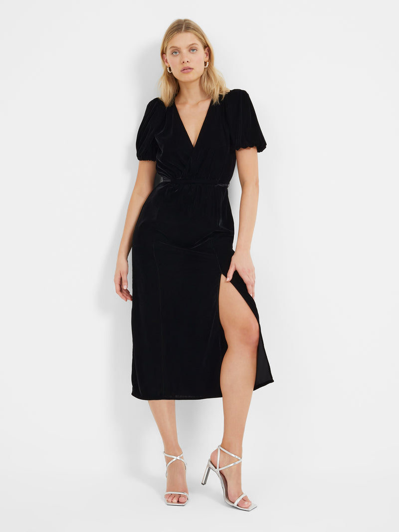 Ilavia Velvet Midi Dress Black | French Connection UK