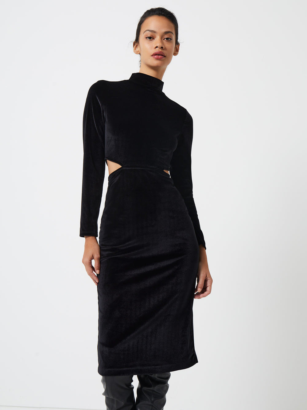 Sula Velvet Jersey Cut Out Dress Black French Connection UK