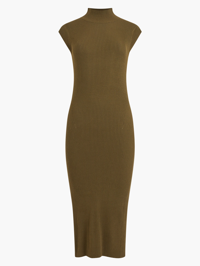 Rib Funnel Slvlss Dress M Khaki | French Connection UK