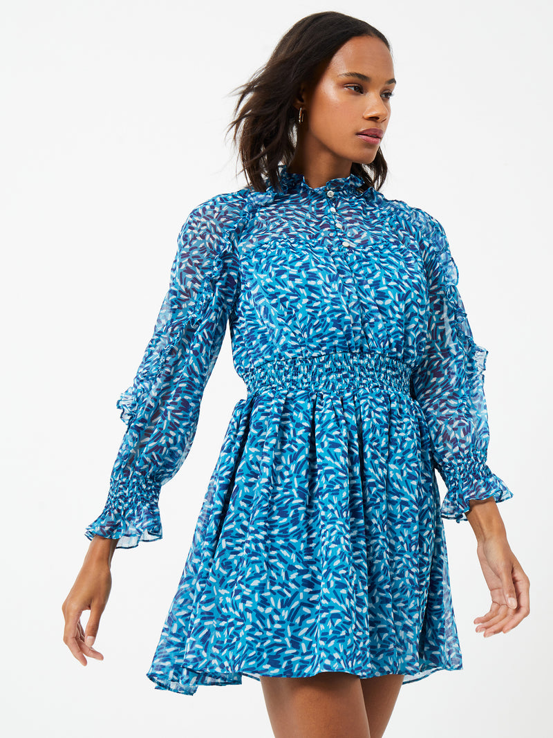 Billi Recycled Hallie Frill Mini Dress MOSAIC BLUE | French Connection UK