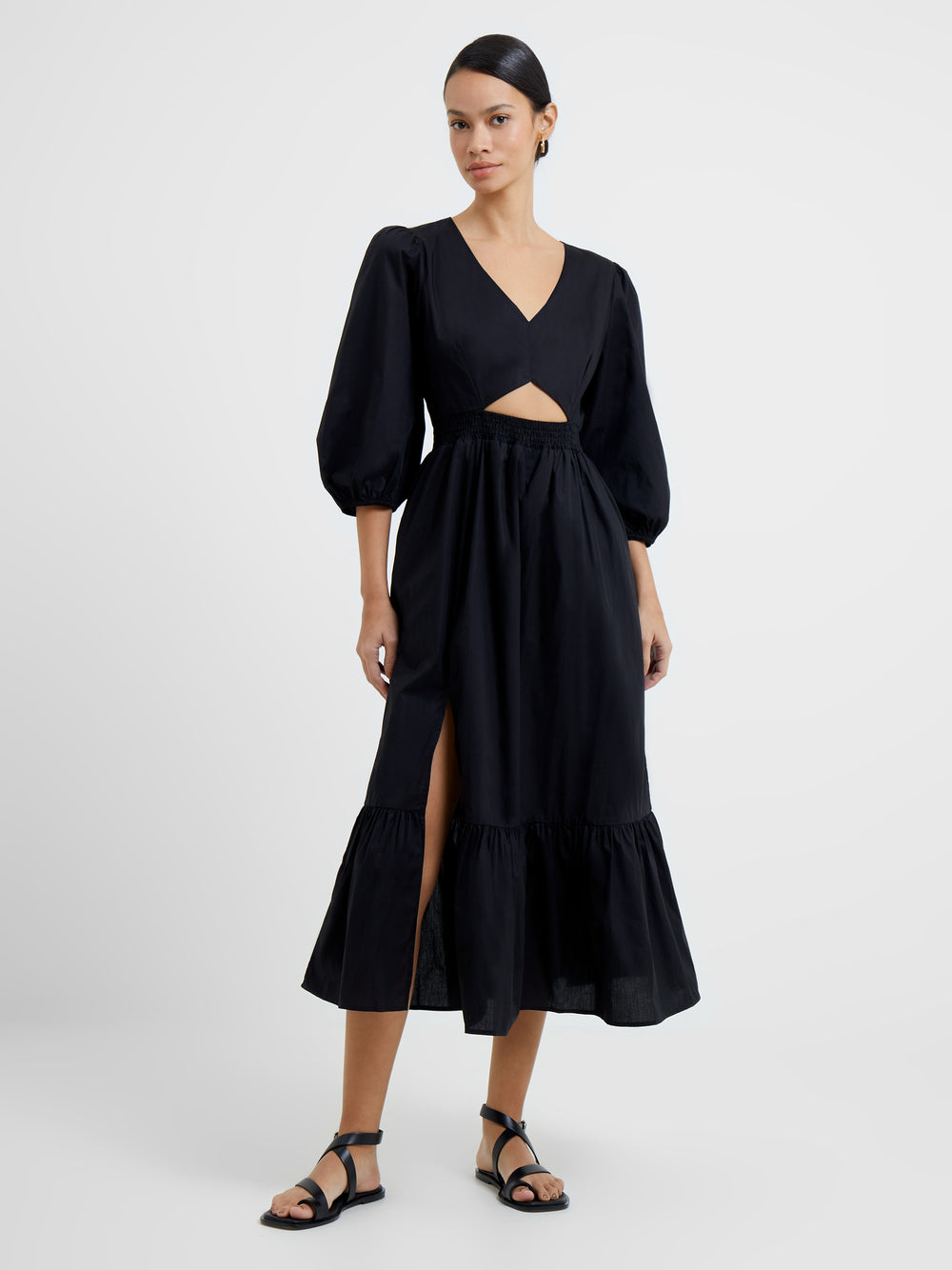 Rhodes Poplin Cut-Out Midaxi Dress Black | French Connection UK