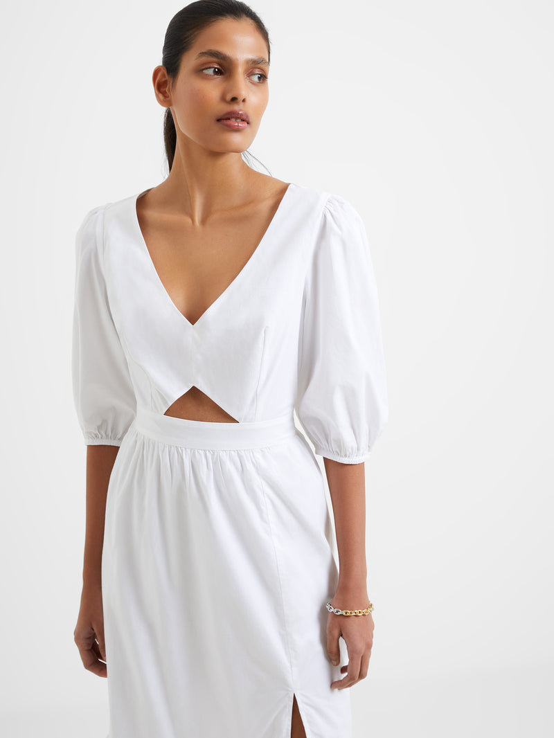 Rhodes Poplin Cut Out Midaxi Dress Linen White French Connection UK