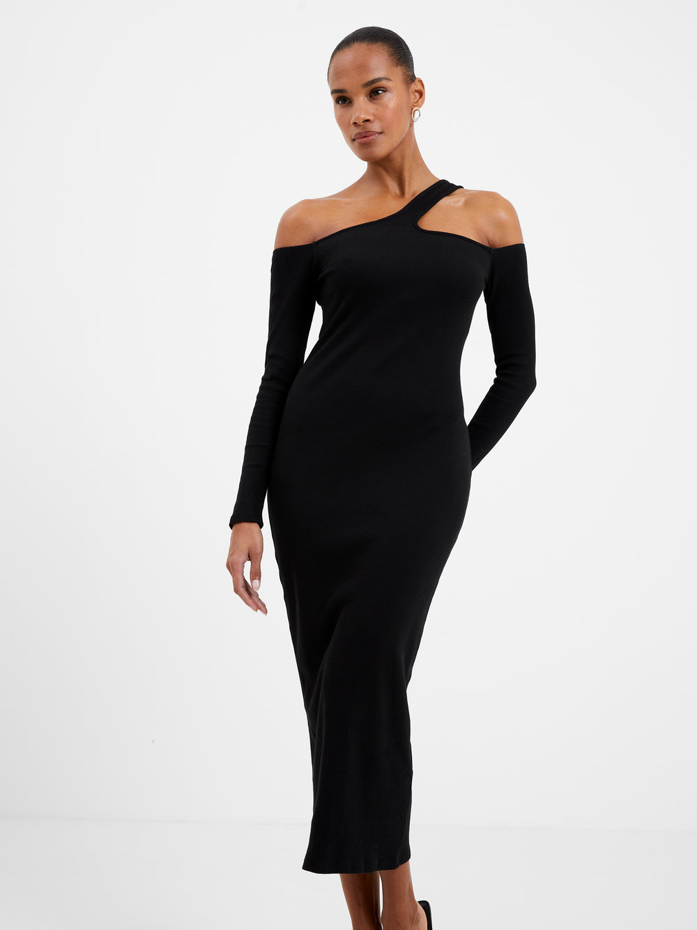 Rassia Cheryle Ribbed Cut-Out Midi Dress Black | French Connection UK