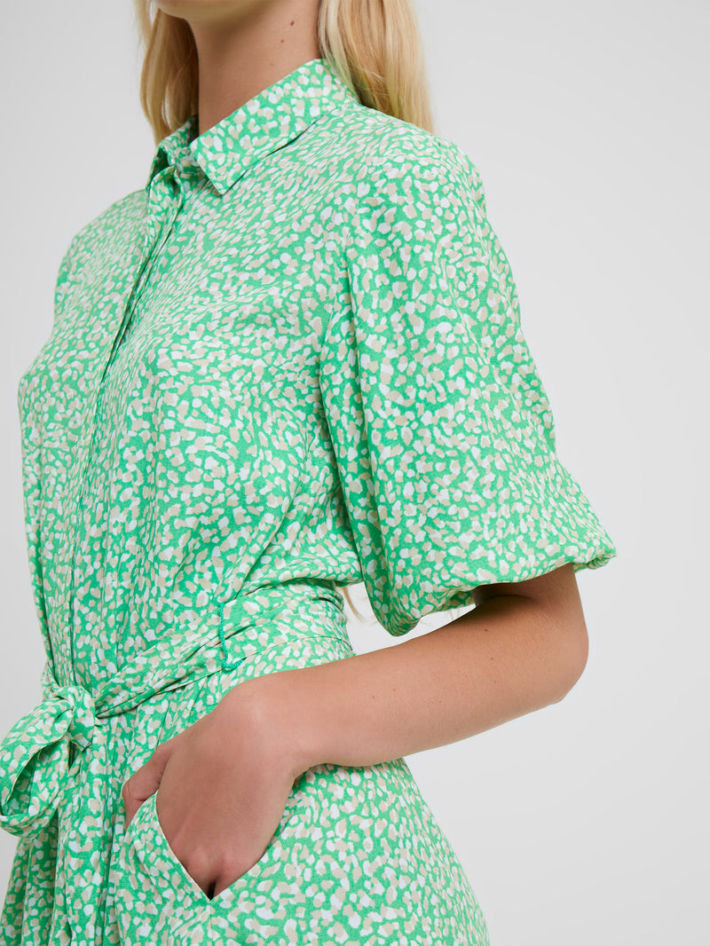 Cadie Eco Delphine Drape Shirt Dress Poise Green