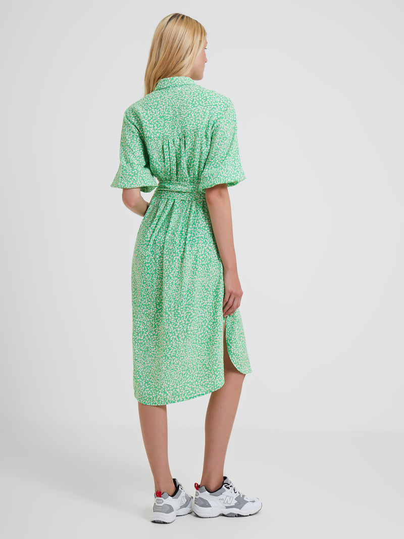 Green spot drawstring waist midi shop shirt dress