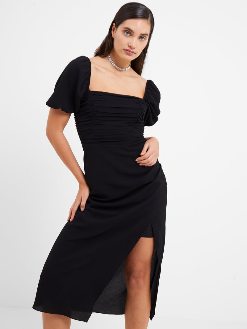 Afina Verona Ruched Midi Dress Black | French Connection UK