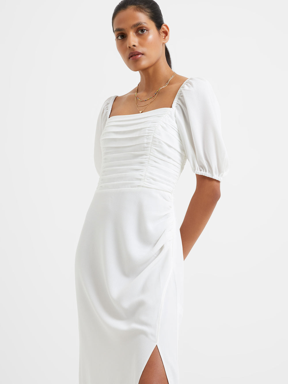 Afina Verona Ruched Midi Dress Summer White | French Connection UK