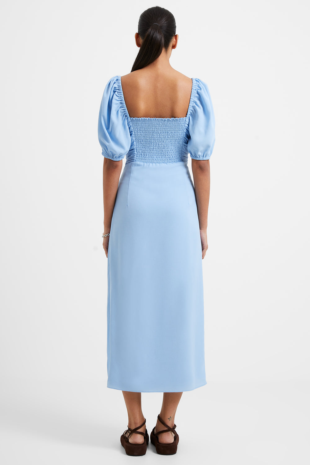 UK French Ruched Blue Midi Connection Afina Placid Dress Verona |