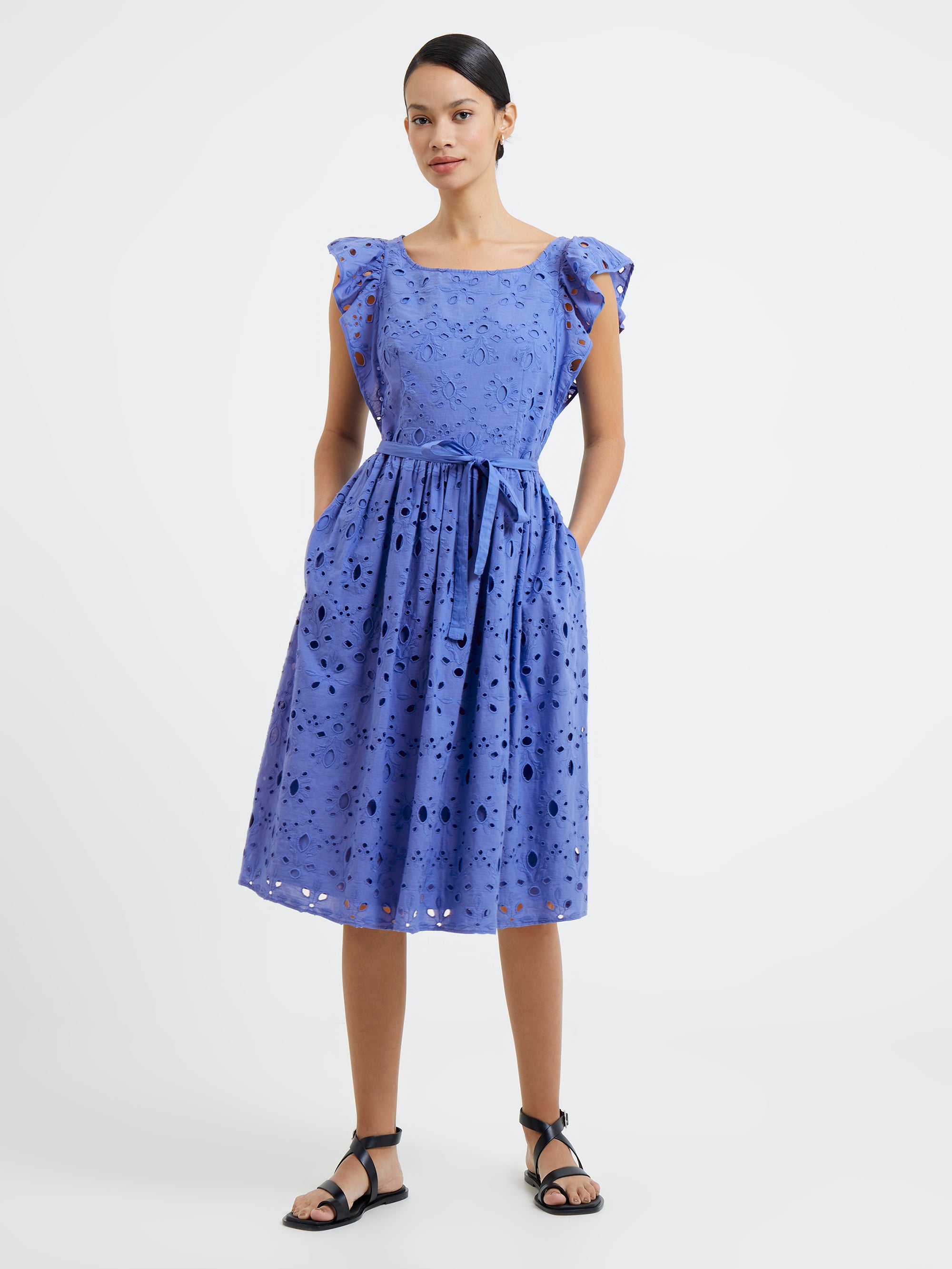 Cilla Broderie Anglaise Dress Baja Blue French Connection UK