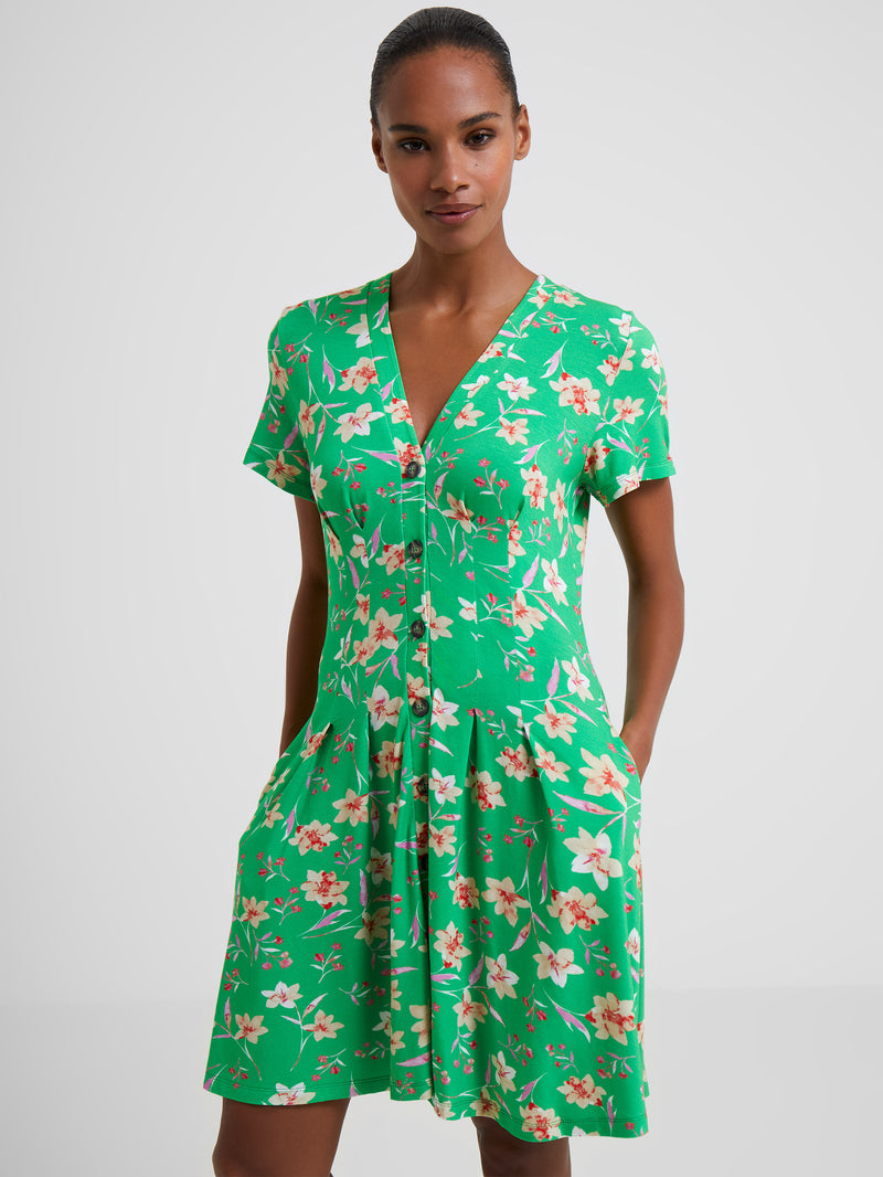 Camille Meadow V Neck Pocket Mini Dress Poise Green French