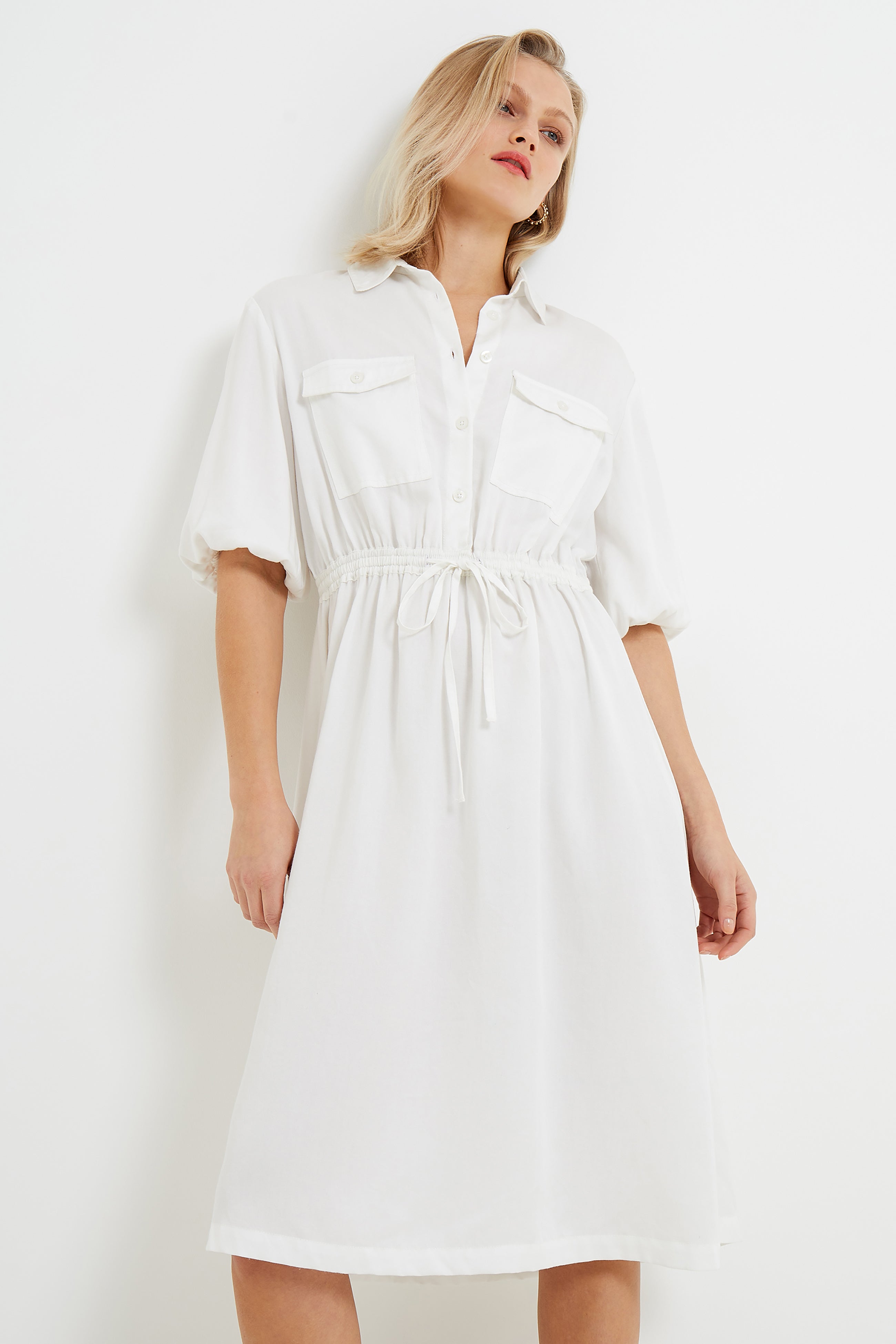 Elkie Twill Dress Linen White | French Connection UK