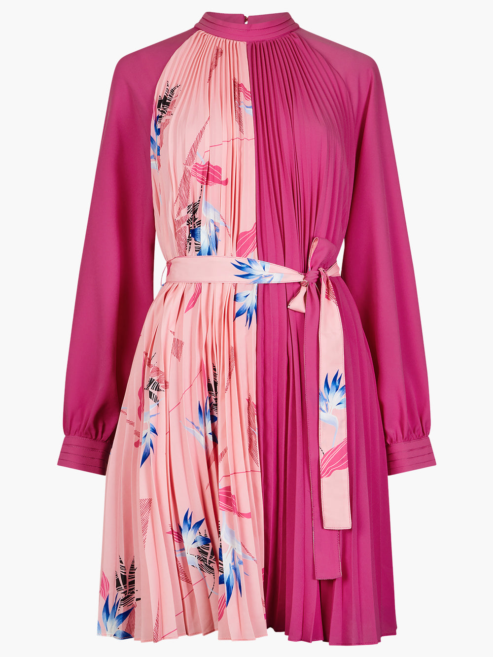 Eugine Crepe Pleated High Neck Mini Dress Wild Rosa Solid/Seap