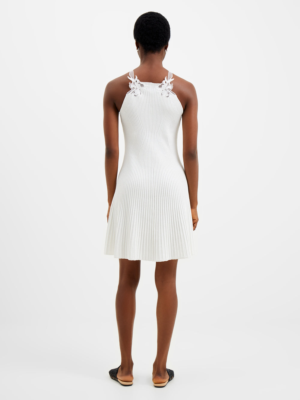 Mari Knit Lace Mix Dress Linen White French Connection UK