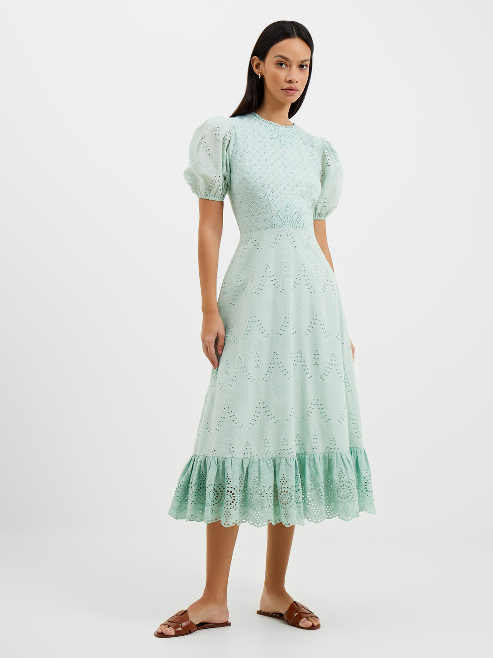 Esse Broderie Puff Sleeve Dress Aqua Foam Green | French Connection UK